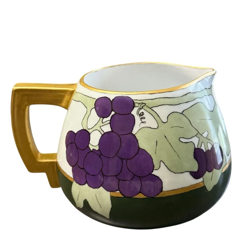 Vintage Vienna Austria Hand Painted Grapes Lemonade Set Pitcher 5 Cups Gold Trim